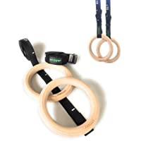 Los mejores  - JARGUE Anillas de Gimnasia de Madera de 32 mm y con Correas numeradas de 38mm de Ancho Ideal para Gimnasia en casa